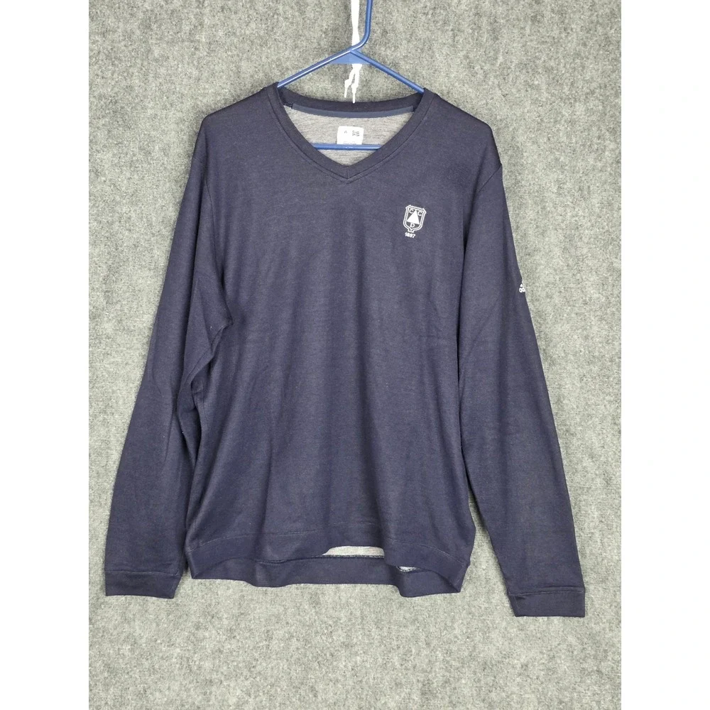 Adidas Mens Golf 1897 Long Sleeve V Neck Sweatshirt Pullover Navy Blue Logo Sz L
